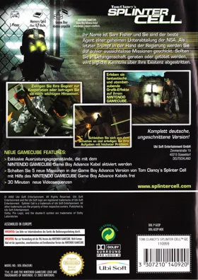 Tom Clancy's Splinter Cell box cover back